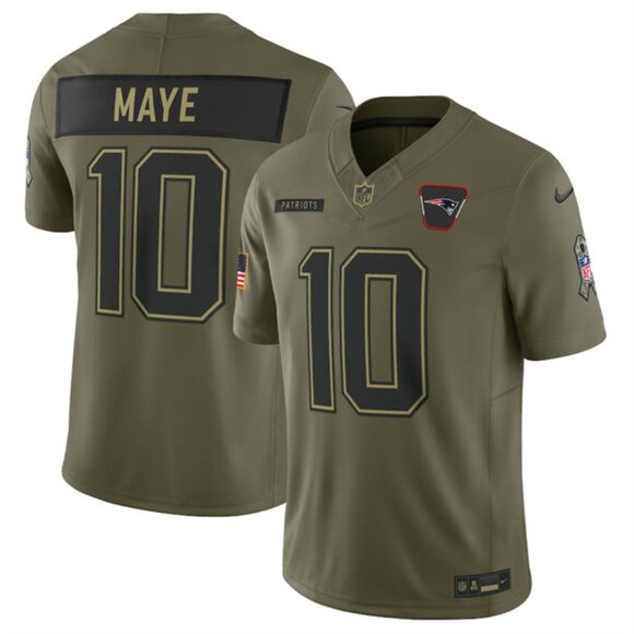 Mens Youths Drake Maye Olive Salute to Service Stitched Jersey Vapor - Picture 1 of 1